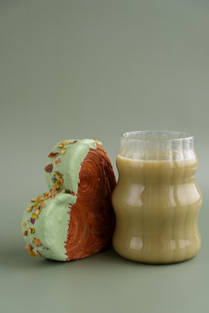 Nutrient-rich matcha drink with Green latte Matcha tea coffee with Delightful and vibrant...