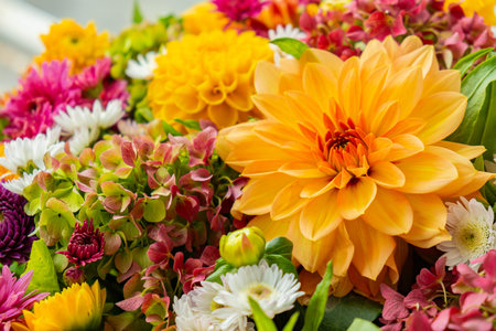 Autumn Fall Bouquet for Thanksgiving holiday. Seasonal Warm colorful blossom flowers arrangement...