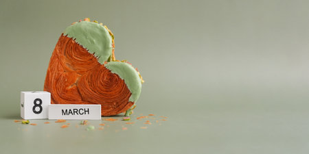 8 march Women's female Delicious fresh croissant topped with Matcha Green Tea flavor Ganache....