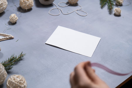 Christmas tree preparation Diy process of making handmade greeting cards. Step by step activity for children. Inclusive and responsible stress relief holiday hobbyの写真素材