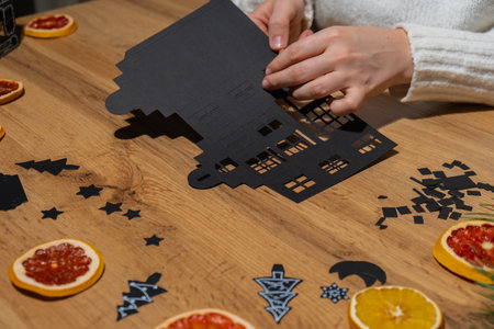 Christmas Gingerbread Village Paper black House Sustainable preparation Diy process of making...