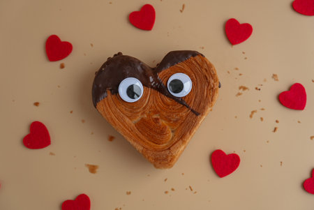 April fool day creative eyes on Delicious fresh croissant topped with Dark chocolate flavor Ganache....