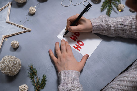 Gift Christmas idea. Do it yourself instruction postcard eco-friendly decoration. Making handmade presents childrens diy projects. Holiday family timeの写真素材