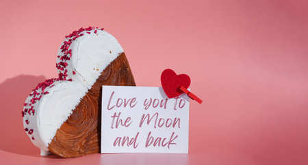 LOVE YOU TO THE MOON AND BACK holiday greeting card Valentines Day Heart shaped white chocolate...