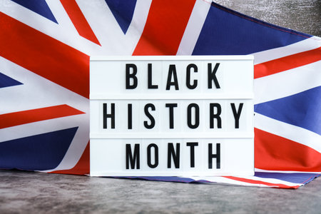 BLACK HISTORY MONTH patriotic scene with signboard and waving flag message with national colorsの写真素材