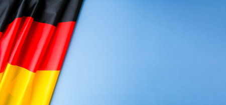 National symbol of Germany patriotic symbol on blue background with place for text. German full...
