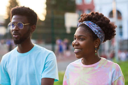 African young couple spending time together in the cityの写真素材