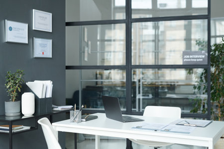 Horizontal image of modern board room for job interview or negotiations