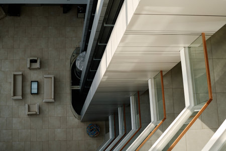 Top view of construction of modern lift in office building