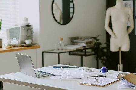 Spacious workspace of famous tailor in light modern atelierの写真素材