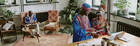 Website banner of African American team working in eco office togetherの写真素材
