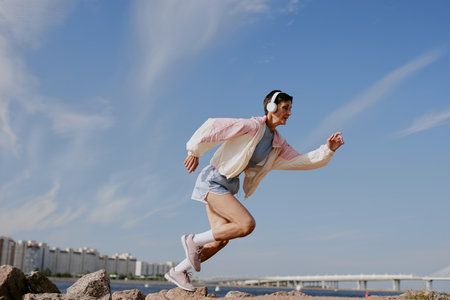 Low angle shot of senior woman running fast before competitionの写真素材