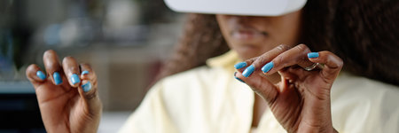 Website banner of African American manicured female hands gesticulating in airの写真素材