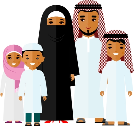 Traditional muslim family with children and maturity.のイラスト素材