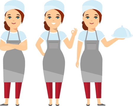 Characters set of smiling female cooks in restaurant .のイラスト素材