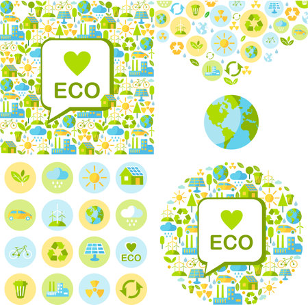 Ecology concept panoramic landscape with green city on earth.のイラスト素材