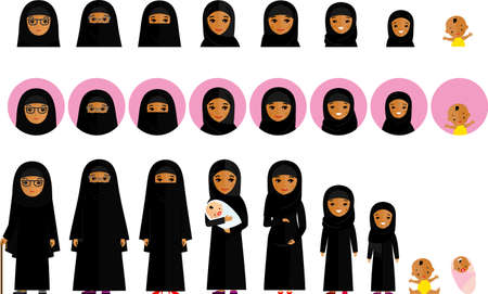 All age group of arab family. Generations muslim woman.のイラスト素材