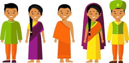 Set of indian woman and man dressed in national costumes.のイラスト素材