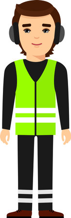 Flat cute cartoon people aviation professions aircraft engineerのイラスト素材