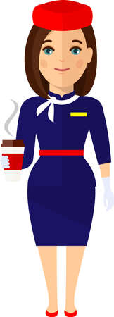 Flat cute cartoon stewardess of aircraft characters in air uniform.のイラスト素材