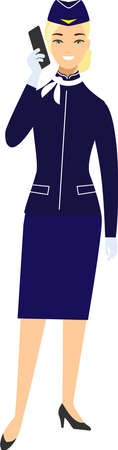 Flat cute cartoon stewardess of aircraft characters in air uniform.のイラスト素材