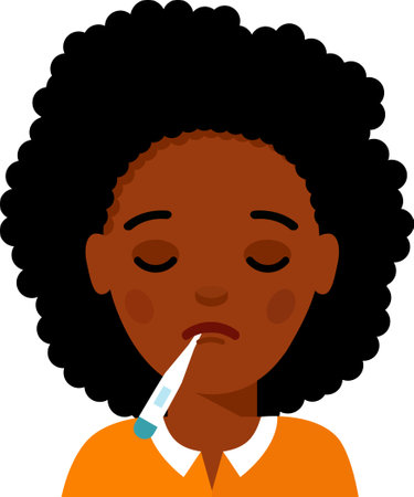 Vector Illustration of a Sick Woman with a Thermometerのイラスト素材