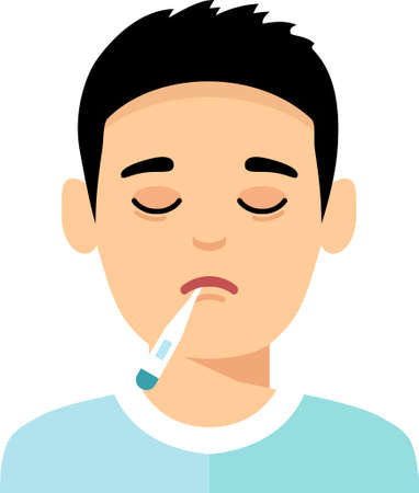Vector Illustration of a Sick Man with a Thermometerのイラスト素材