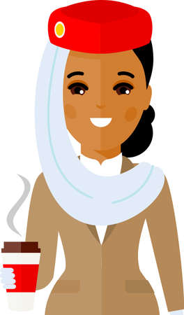 Vector Illustration of a Flight Attendant with a Glass of Coffee.のイラスト素材