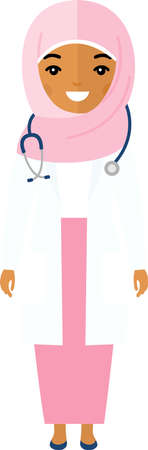 Vector Illustration of a Doctor with stethoscope. Flat medical illustration with physician in medical clothes with stethoscope.のイラスト素材