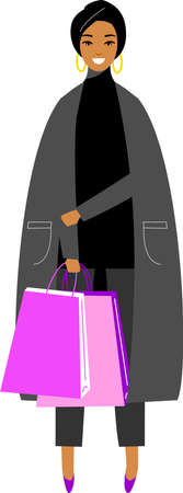 Illustration Arab Woman in Hijab with Shopping Bagsのイラスト素材