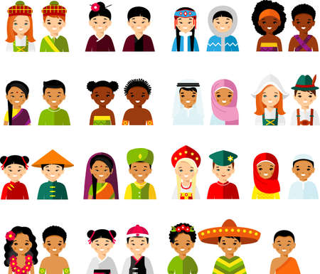 Avatar vector illustration of multicultural national children, people.のイラスト素材