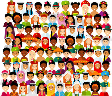 Avatar vector illustration of multicultural national children, people.