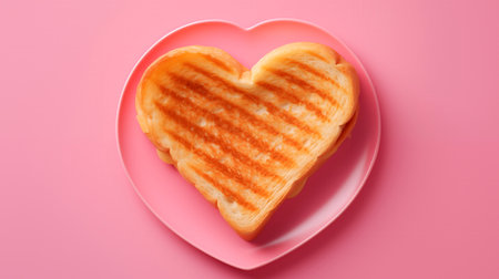 Heart shaped sandwich on pink background, top view. Valentine's day conceptの素材