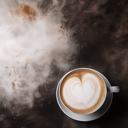 Cup of coffee with heart shape latte art on grunge backgroundの素材