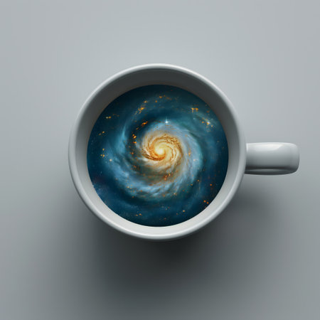 Cup of coffee with galaxy and space. 3d illustration.の素材