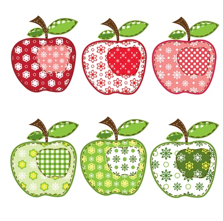 set of patchwork apples over whiteのイラスト素材