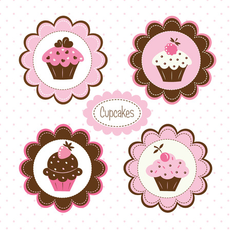 Set of cupcakes  vector labelsのイラスト素材