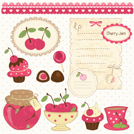 Set of cherry design elements for scrapbookのイラスト素材