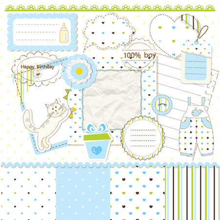 Scrapbook elements for baby boyのイラスト素材
