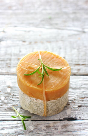 Handmade soap over wood backgroundの写真素材