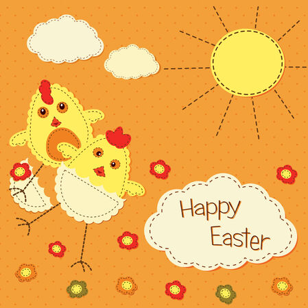 kid Easter background with stylized chicksのイラスト素材