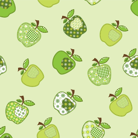 fabric patchwork green apple treeのイラスト素材