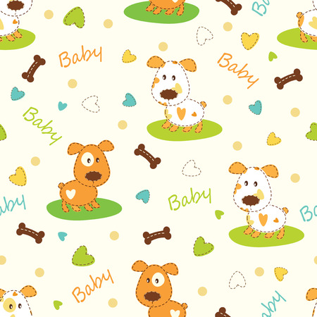 Kid seamless patternswith funny dogのイラスト素材