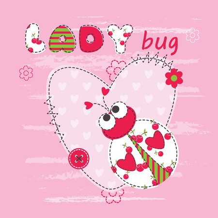 Baby background with cute ladybug for baby shower, greeting card, T-shirt designのイラスト素材