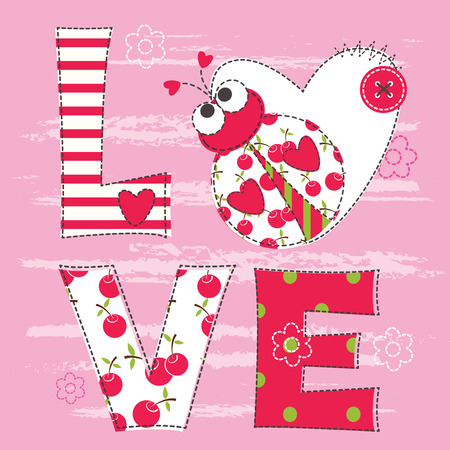 Cute baby background with ladybug for baby shower, greeting card, T-shirt designのイラスト素材