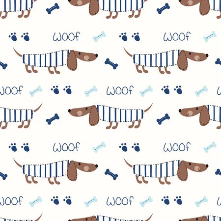 Seamless pattern with cute dogs and bones for kids design, scrapbook paper, wrapperのイラスト素材