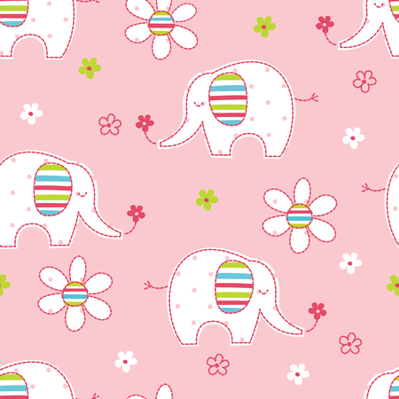 Cute elephants and flowers wrapping paper illustration.のイラスト素材