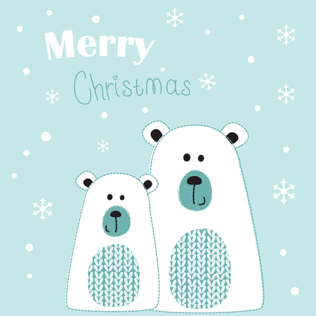 Christmas greeting card with couple polar bearsのイラスト素材