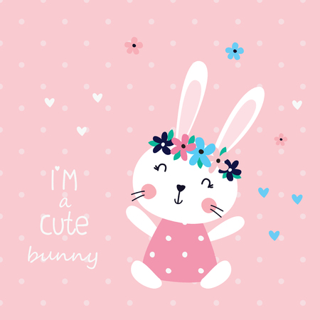 Vector  illustration with cute rabbit girl for baby shower, greeting card, invitation, t-shirt designのイラスト素材