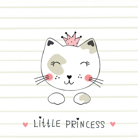 Vector illustration with cute princess cat for t-shirt design, baby shower, greeting cardのイラスト素材